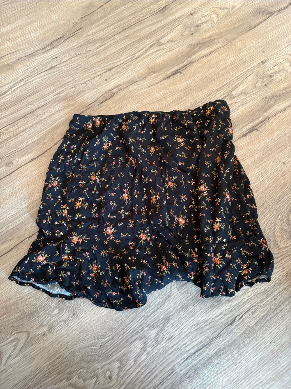 Madewell Black Floral Ruffle Hem Skirt